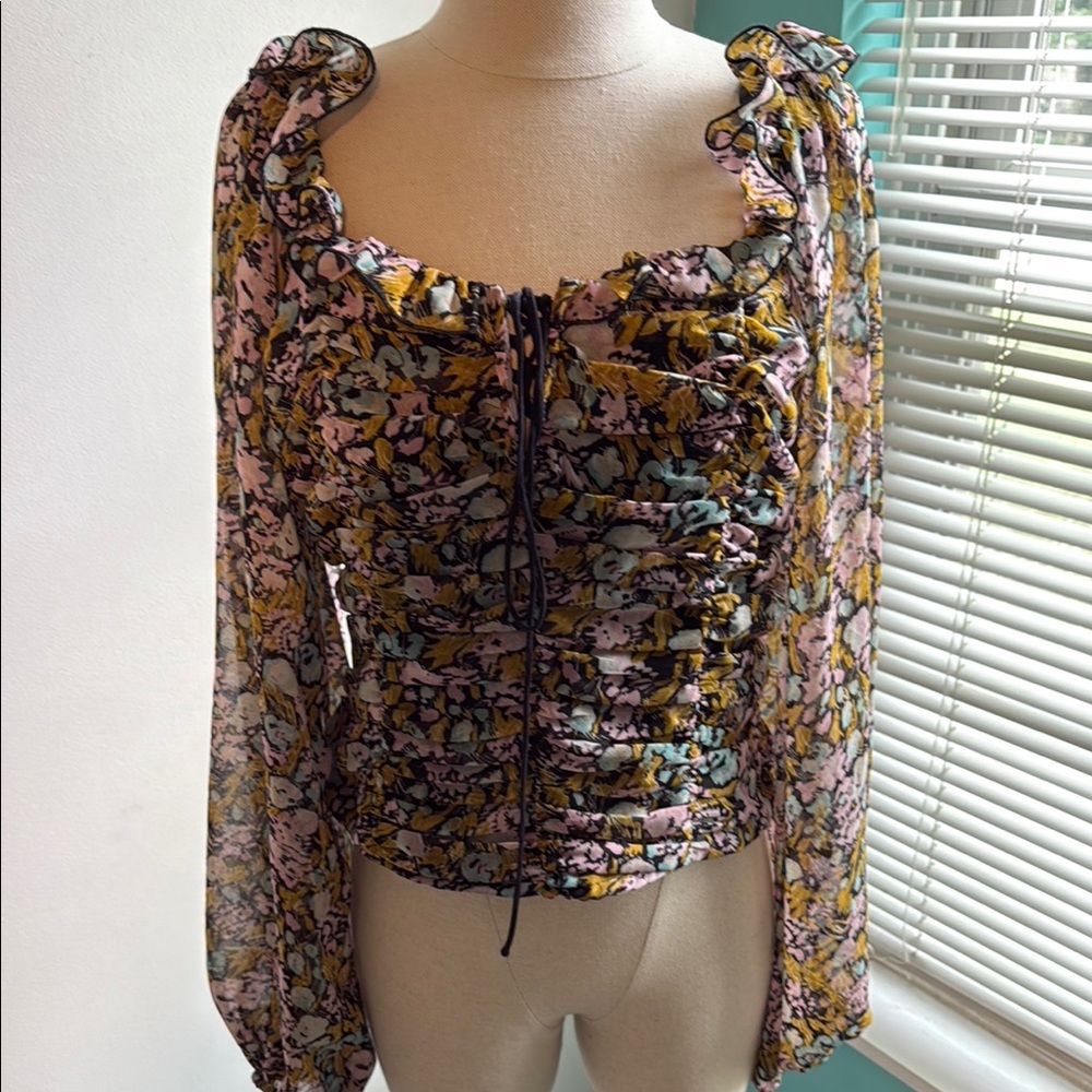Free People Floral Ruffle Blouse with Long Sleeves